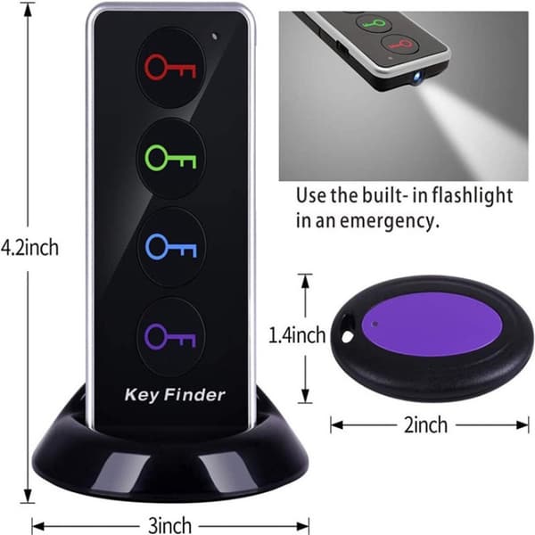 Wireless Key Finder with LED Light 40m Range 1 Transmitter 4 Receivers Compatible with Wallets Phones Glasses Pets