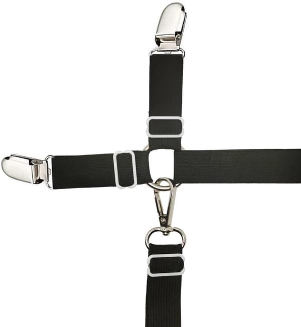 Lagenstrammere, lagenholdere, dynebetrækclips, justerbar elastik, sort, 2,5 cm