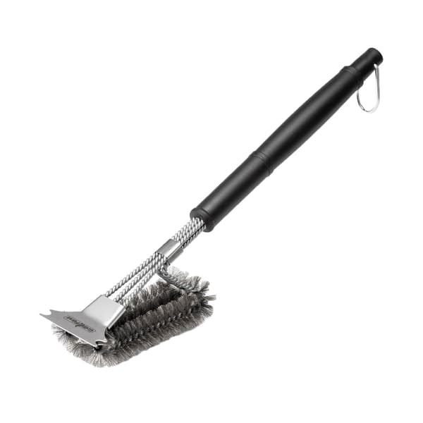Premium grillbørste med rustfrie børster, 45 cm - for grillrister, grillristbørste med langt trippelbørstehode og skrape