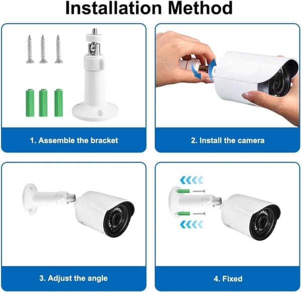 Camera Wall Mount - Adjustable Metal Security Mount - 10*5.5 cm - for Balcony, School, Office - White