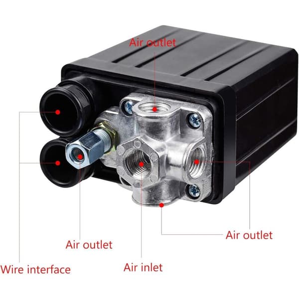 Luftkompressor Trykkbryter med 4 Uttak 90-120 PSI 240V Trykkbryter Kontrollventil Kompressordeler