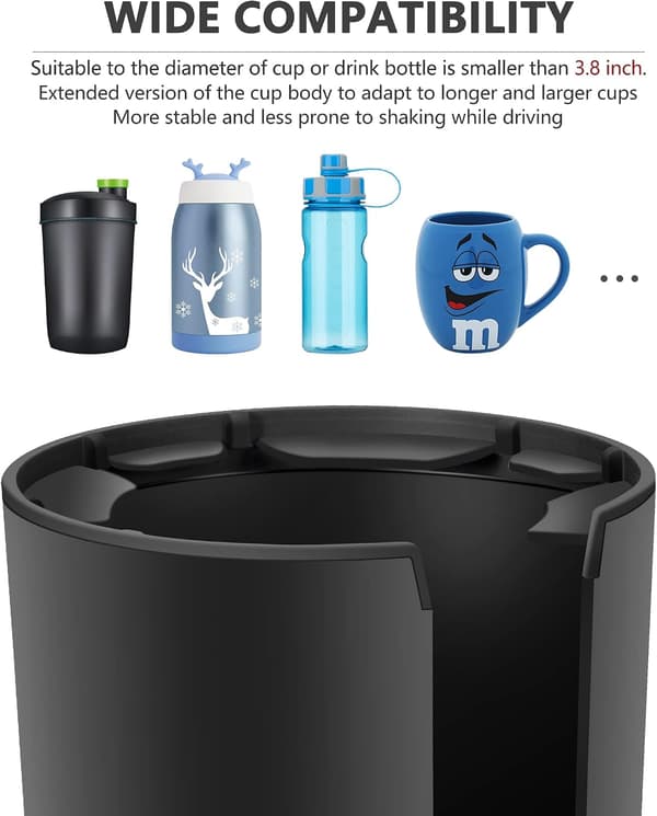 Expandable Car Cup Holder Adapter with Adjustable Base and Coaster for Most Car Cup Holders