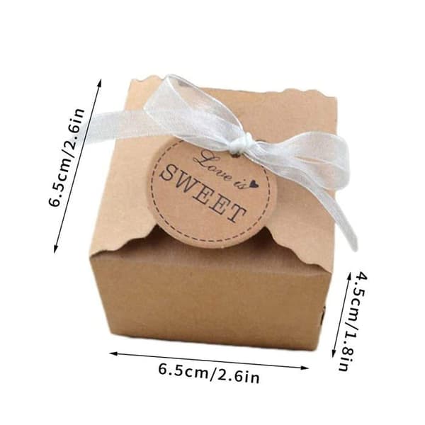 Kraft presentaskar + tyll, förpackning med 50 - 50 stycken, brun, 8x8cm - godislåda, jul, bröllop, fest, presentförpackning - kraft