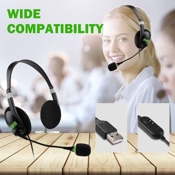 USB-headset, PC-headset med mikrofonstøjreduktion og lydstyrkekontrol