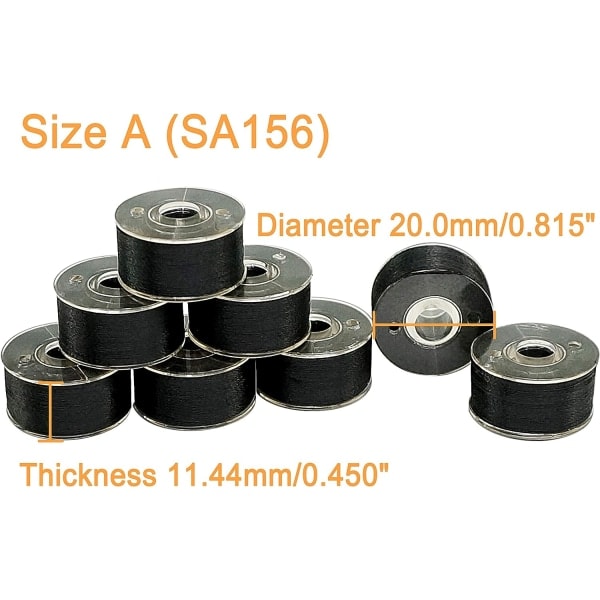 25 stk svarte tråder 70D/2 (60WT) Forlindt undertråd Plaststørrelse A SA156 for broderi og symaskin DIY Broderitråd Sytråd