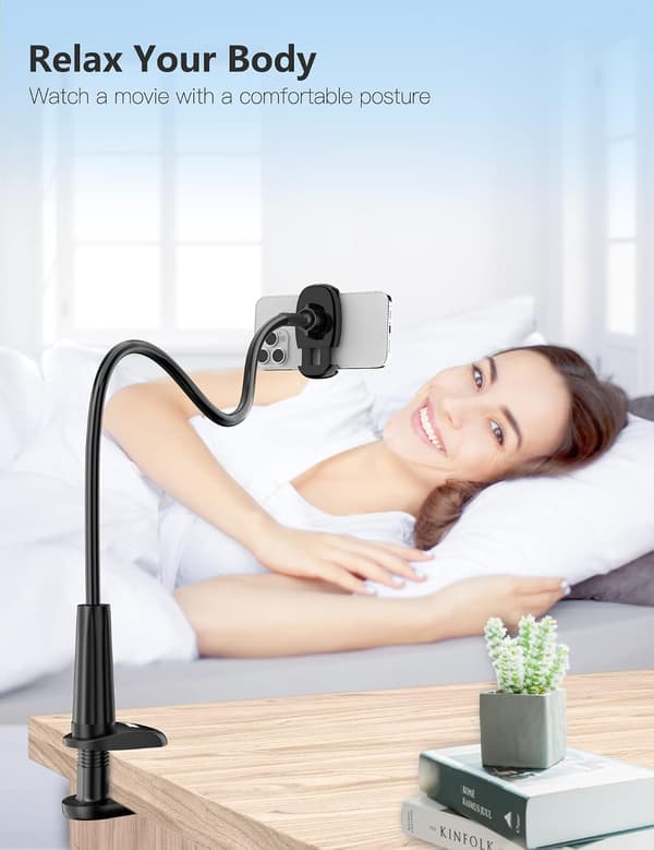 Svart - Svanhals telefonholder, 360° justerbar sammenfoldelig telefon h