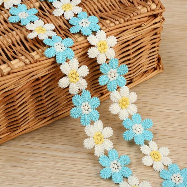 1 st Blå Blomma Spets Kant Broderad Spetsband Kant Spets