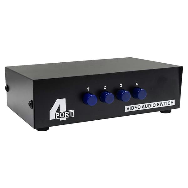 4-ports AV-switch RCA-switch 4 ind 1 ud komposit video L/R lydvælgerboks til DVD STB spillekonsol