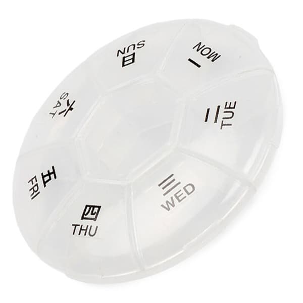 Portable Round Pill Box Medicine Planner Small Case Weekly Organizer 7 Sides Reminder Shaped