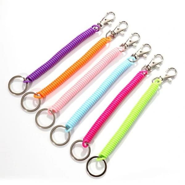Udtrækkelig nøglering spiral clip-on ring strækbar elastisk spiralfjeder nøglekæde 6 stk. 6pcs