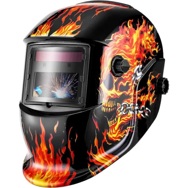 Dark Welding Mask with Variable Focus and Skull Motif, Automatic Dark LCD Filter for ARC TIG MIG Grinding Welding
