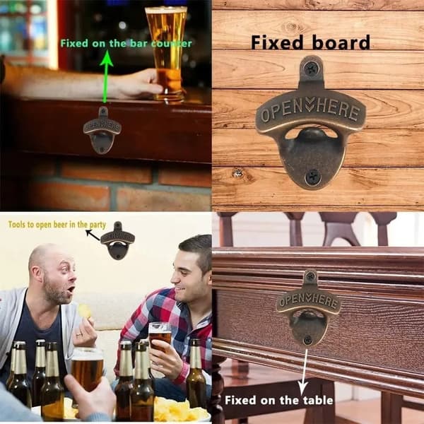 Retro Wall Mounted Beer Opener - Cast Iron Wall Mounted Bottle Opener Silver Silver