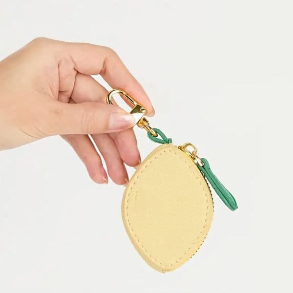 Citronformad myntväska med nyckelring, miniplånbok, gul och grön, söt modeaccessoar