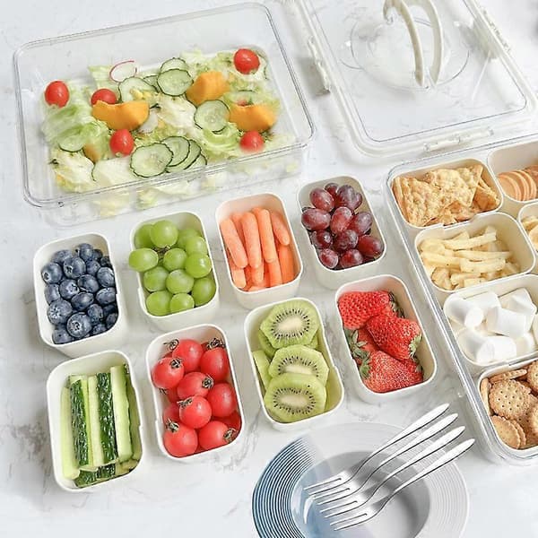 Delt serveringsbakke med låg, snackboks, bærbar snackfad