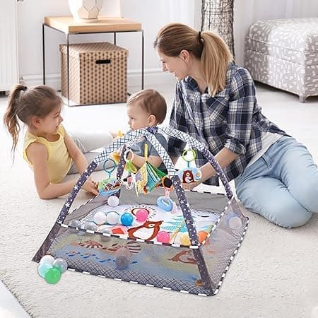 Babylekmatta, Babygym för 0-12 månader, Grå