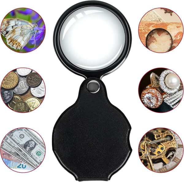 Pocket Magnifier 10X Portable Foldable with Rotating Protective Case for Reading Inspection Students Seniors Black