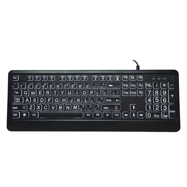 Ergonomic USB Interface Multimedia LED White Backlit Keyboard for Seniors