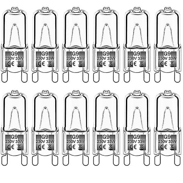 12-pack G9 Halogen Bulbs 33W 230V 2800K Warm White 380lm Clear Capsule Halogen Bulbs Dimmable No Blinking No Flickering