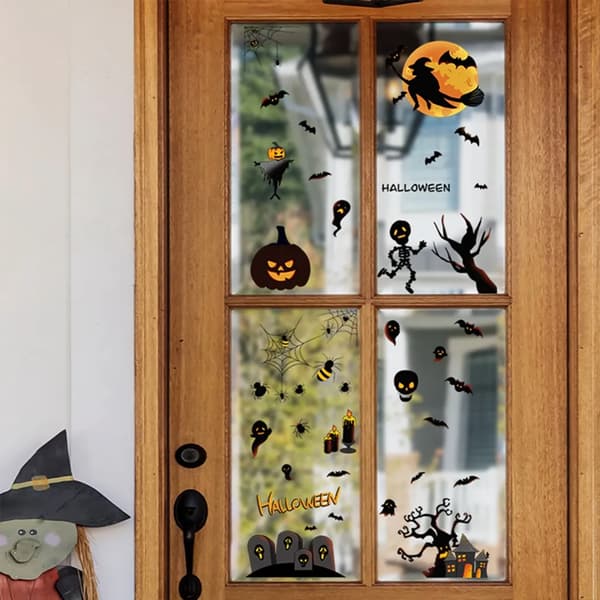 Halloween Window Decoration, Window Decals, Gravestone, Castle, Spider, Moon, Witch Window Decals