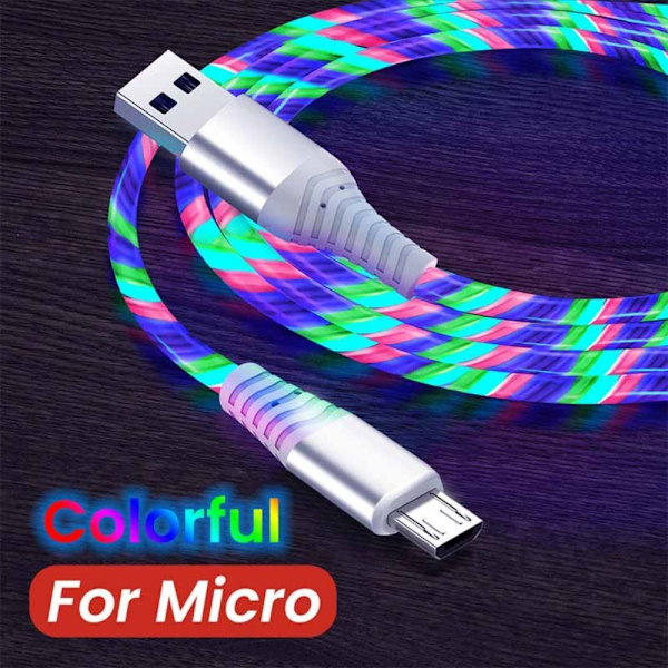 2 stk Streaming Datakabel Mobiltelefon Ladekabel Flerfarget Multicolor Micro-Micro