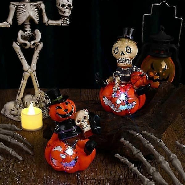 Hule harpiksgræskar med LED-lys Halloween fest havepynt-A- A A A