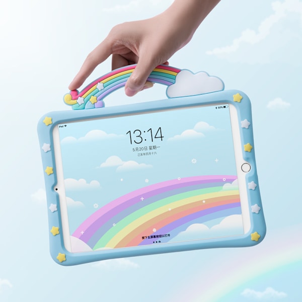 Barnevennlig etui for iPad Pro/Air3 (10,5 tommer) med innebygd håndtak og stativ, leveres med stropp, støtsikkert iPad-etui i silikon (blå)
