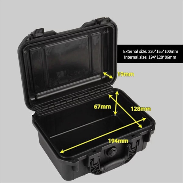 Verktygslåda Säkerhetsskydd Box Organizer Hårdvaruförvaring Verktygsväska Slagtålig Utrustning Instrumentlåda Black