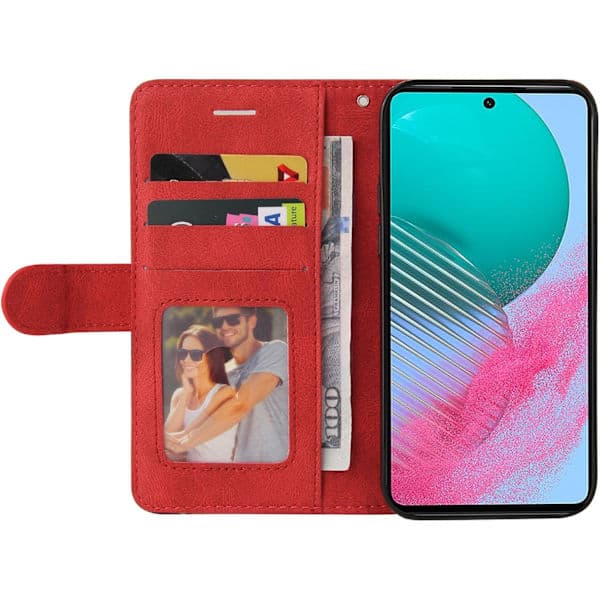 Samsung A16 Mobilskal Geometriskt Stöttåligt Plånboksfodral PU Läder med Kortfack Vikbart Ställ Magnetisk - Röd