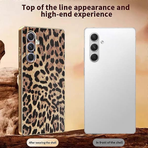 Compatible Case for Samsung Galaxy A54 5G, Leopard Print PU Leather Coated TPU + PC Electroplated Phone Cover