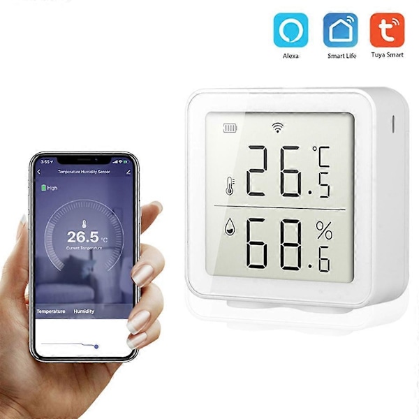 WiFi Temperatur- og Fugtighedsmåler, Trådløs Digital Hygrometer til Indendørs Brug, Termometer med App-Advarsler Temperatursensor
