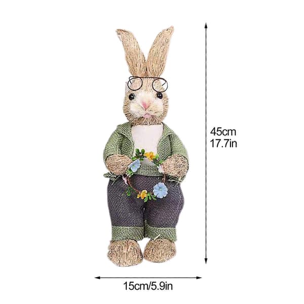 Rabbit Figurine Artificial Easter Straw Bunny Statue Animal Ornament for Easter Home Table Bookshelf Decorations