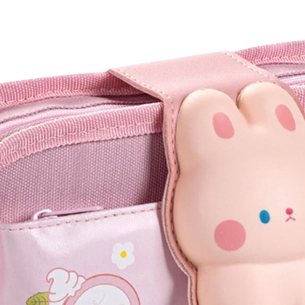 Canvas Pencil Case with Cute Duck Pattern, Velcro Closure, Large Capacity, Zipper, Multiple Internal Compartments for Student Rabbit