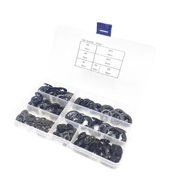 340 st Starlock låsbrickor kit lagerfäste M3 M4 M5 M6 M8 M10 M12 (7 storlekar)