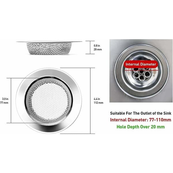 Sink Strainer, Stainless Steel Sink Strainer, Sink Grid, Thicker, Outer Diameter 112mm / 4.4 inches (Large Size)