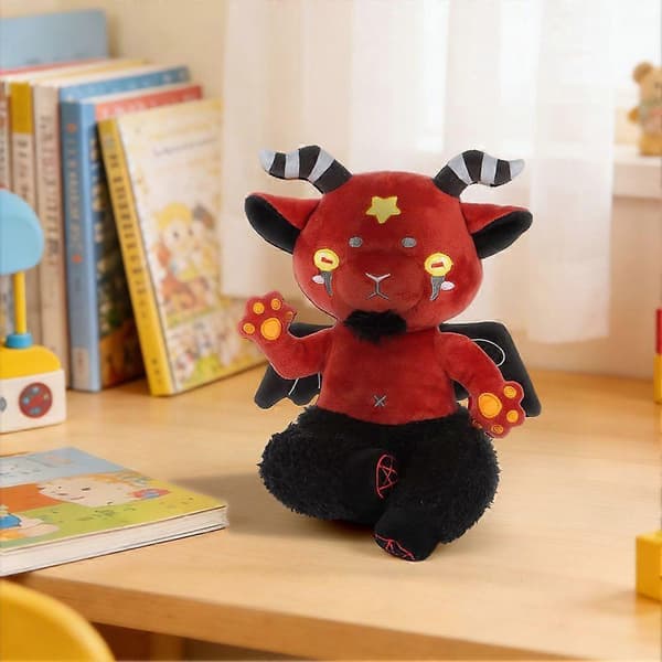 Red Demon Goat Plush Toy, Soft Gothic Stuffed Animal Doll, Halloween Devil Plush for Kids & Collector Gift