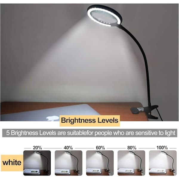 Daylight LED Magnifying Lamp, Clamp with Magnifying Glass and 6 Adjustable Light Settings qd