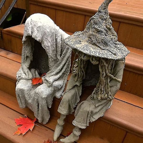 Witch Garden Lamp Halloween Decorations Witch Ghost Statue Solar Powered