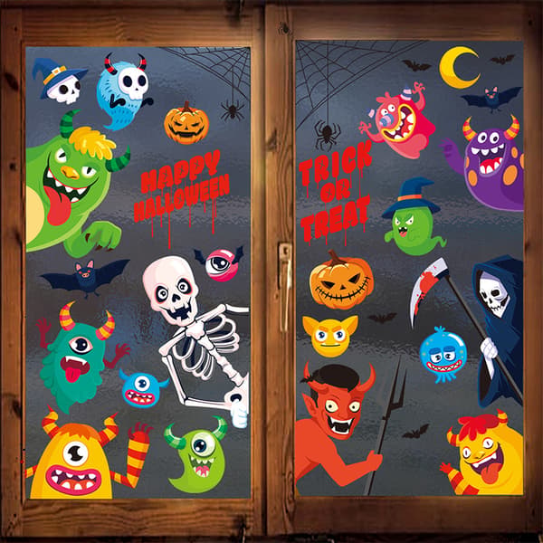 Halloween Witch Bat Skull Static Sticker Window Decal (20*30cm*9pcs)
