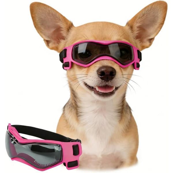 Pet Sunglasses, UV Protection, Windproof, Soft Frame, Pink, Suitable for Driving and the Beach.