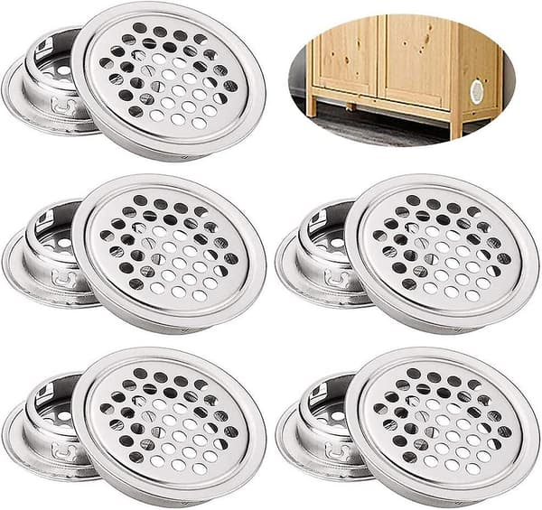 Ventilationsgitter 10 stk. Rustfrit Stål Luftventil Gitterhul Rustfrit Stål Rund Luftventil Gitter til Køkkenmøbler Ventilation Udløb