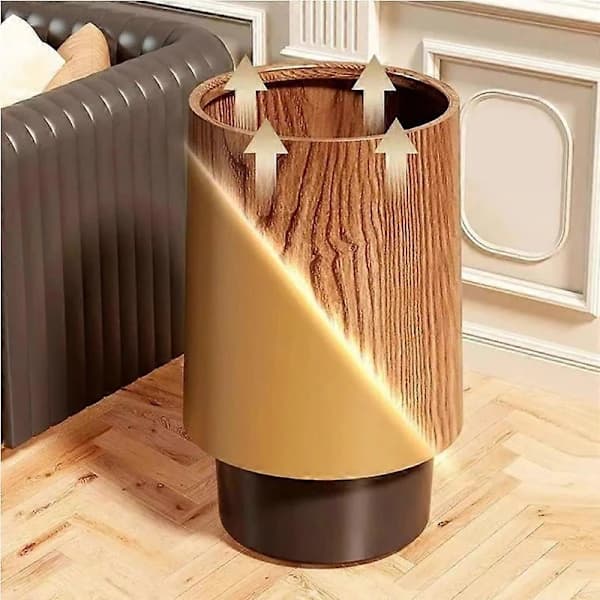 12/15L Waste Bin with Lid - Walnut Brown Wood Grain Bathroom Waste Bin 12L
