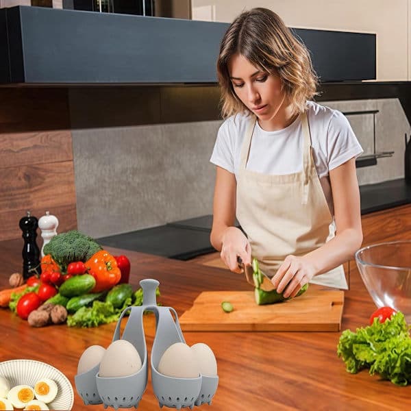 Egg Cooker Silicone Egg Cooker Egg Cooker Freestanding Egg Cooker Rack With Drain Hole Storage Egg Rack Soft Boiled Hard Boiled 6 Eggs Gadget Grey