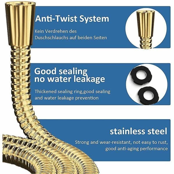 Guld bruseslange krom rustfrit stål bruseslange anti-twist anti-eksplosion 2m 2m 2m