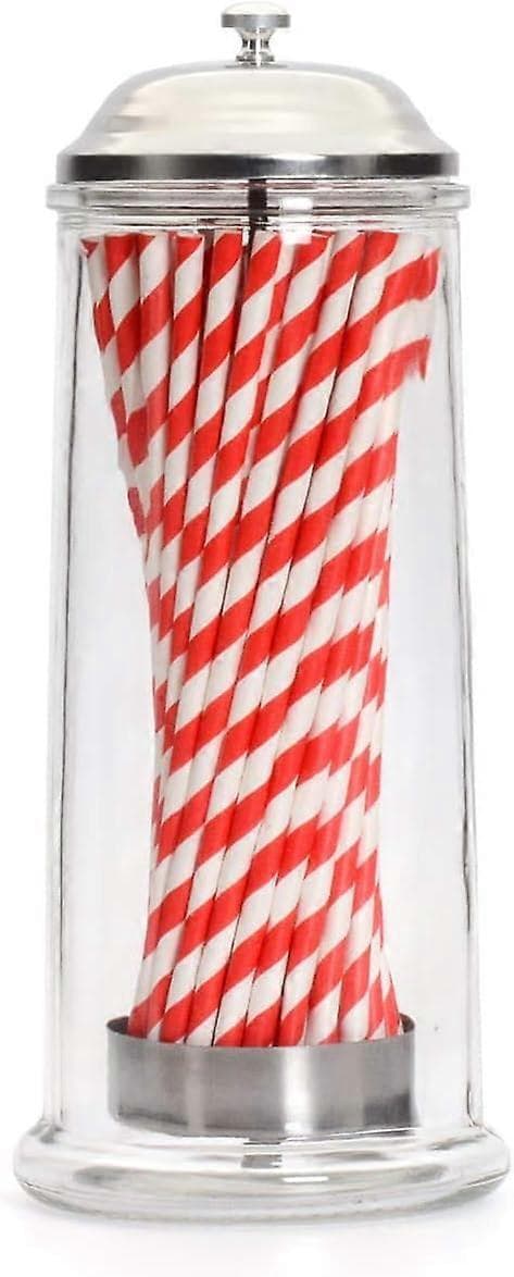 Sugerrørsdispenser - Retro Glasdispenserholder Genanvendelig, 11,5cm x 11,5cm x 27cm, Sølv
