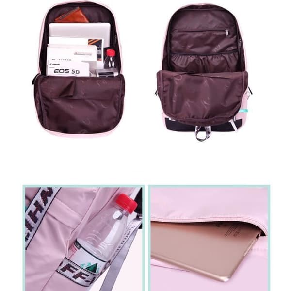 Ryggsekk for dame - Rosa - Canvas - Vanntett - Multifunksjonell