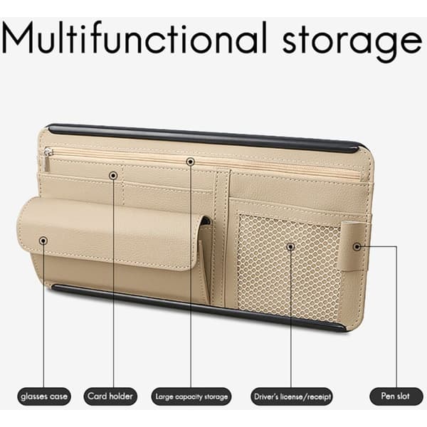 Solskærm Organizer til bil Interiør Tilbehør DVD Opbevaringsholder med lynlås Multi-Pocket Mesh Beige