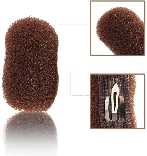 Usynlig fluffy hårklemme, 2 deler, for perfekte puff- og knutefrisyrer, for kvinner og jenter, brun