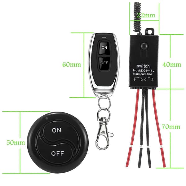 Mini trådløs bryter 12V, 5V/12V/48V/10A relé fjernkontrollbryter, egnet