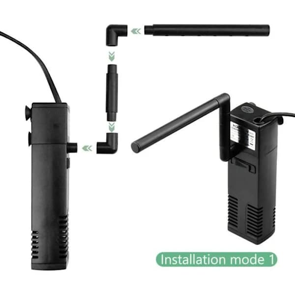 Internt akvariefilter 3 W/4 W 20L-60L Justerbart internt filter med filtersvampe, nem brug og vedligeholdelse