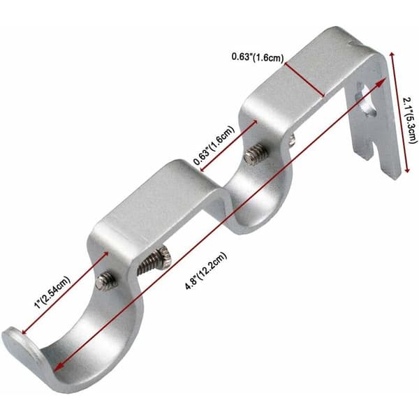 Heavy Duty Curtain Rod Brackets 1\" and 5/8\" Double Rod Bracket Non-Adjustable Set of 3. Silver